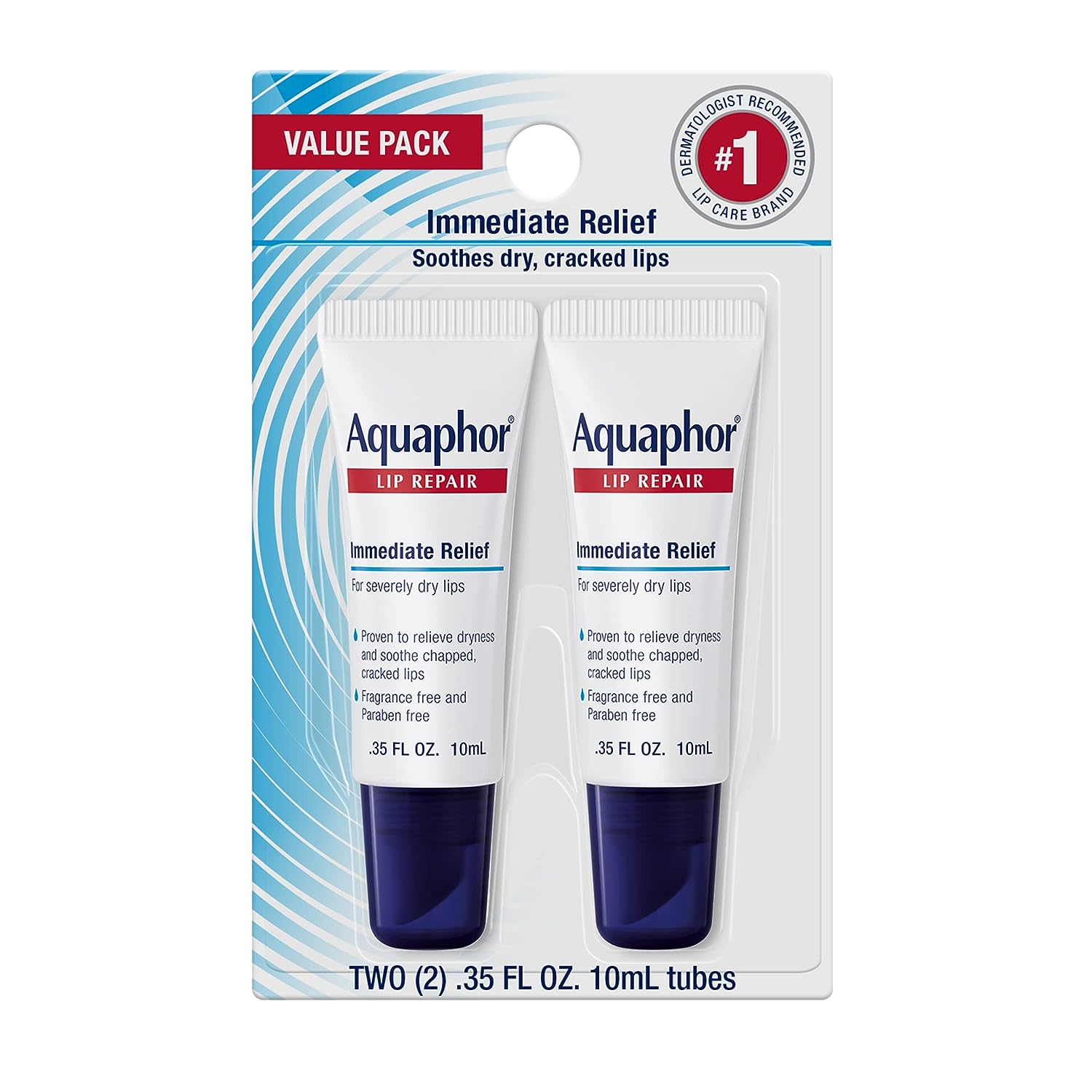 Aquaphor Lip Repair - Soothe Dry, Chapped Lips - Two .35 oz. Tubes-2 Count (Pack of 1)