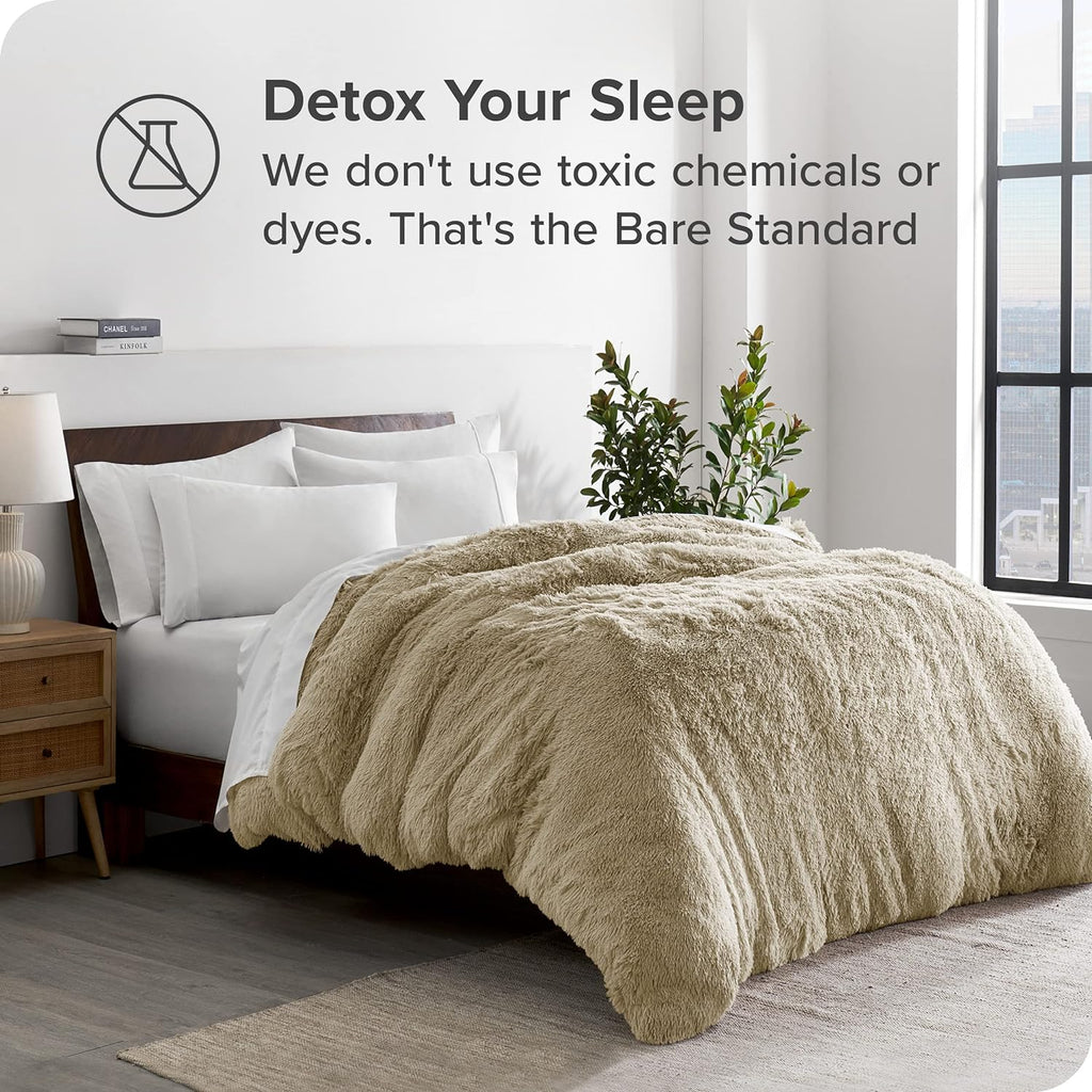 Bare Home Shaggy Fleece Duvet Cover King/Cal King Size - Plush Duvet Cover - Super Soft &amp; Luxury - Hidden Zipper Closure - All Season Bedding Duvet Cover (King/Cal King, Sand)