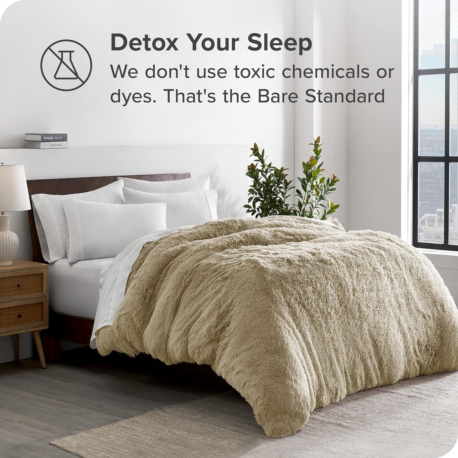 Bare Home Shaggy Fleece Duvet Cover King/Cal King Size - Plush Duvet Cover - Super Soft &amp; Luxury - Hidden Zipper Closure - All Season Bedding Duvet Cover (King/Cal King, Sand)