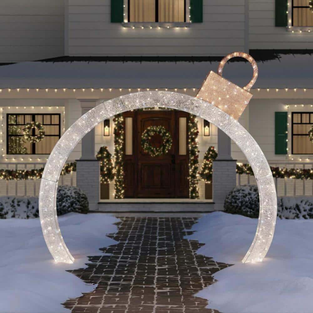 9ft Warm White-Cool White Glimmer Ornament Arch Holiday Yard Decoration