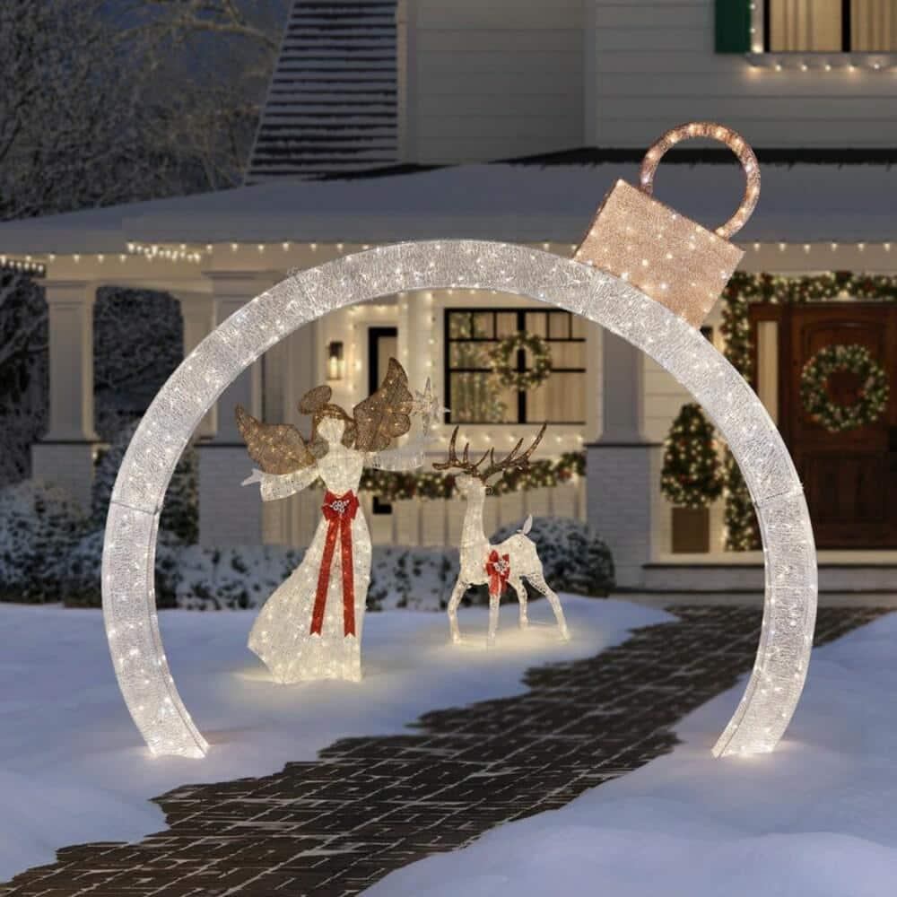 9ft Warm White-Cool White Glimmer Ornament Arch Holiday Yard Decoration