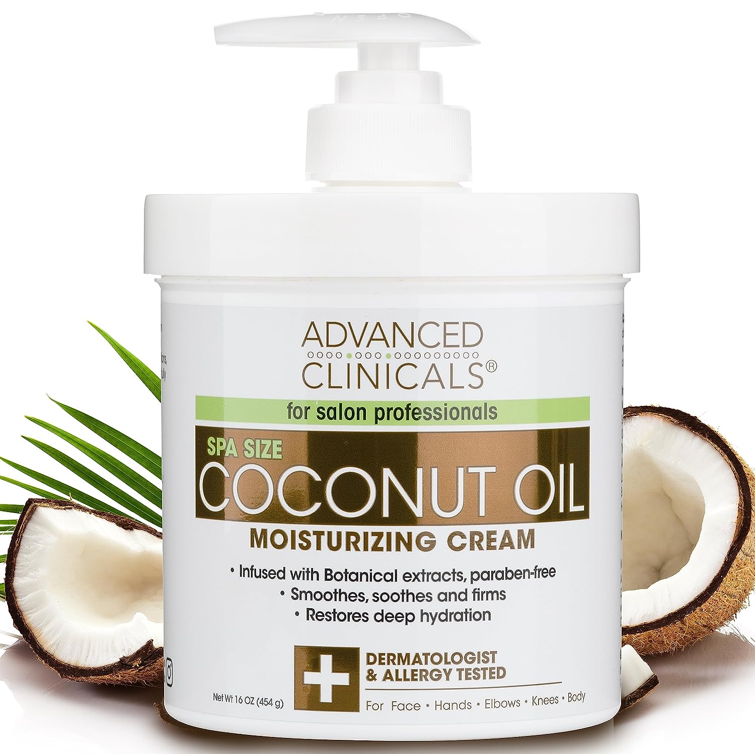 Advanced Clinicals Coconut Body Lotion Moisturizing Cream &amp; Face Lotion | Coconut Oil Lotion For Women &amp; Men | Natural Coconut Cream Moisturizer Body Butter Skin Care Balm For Dry Skin, Large 16 Oz