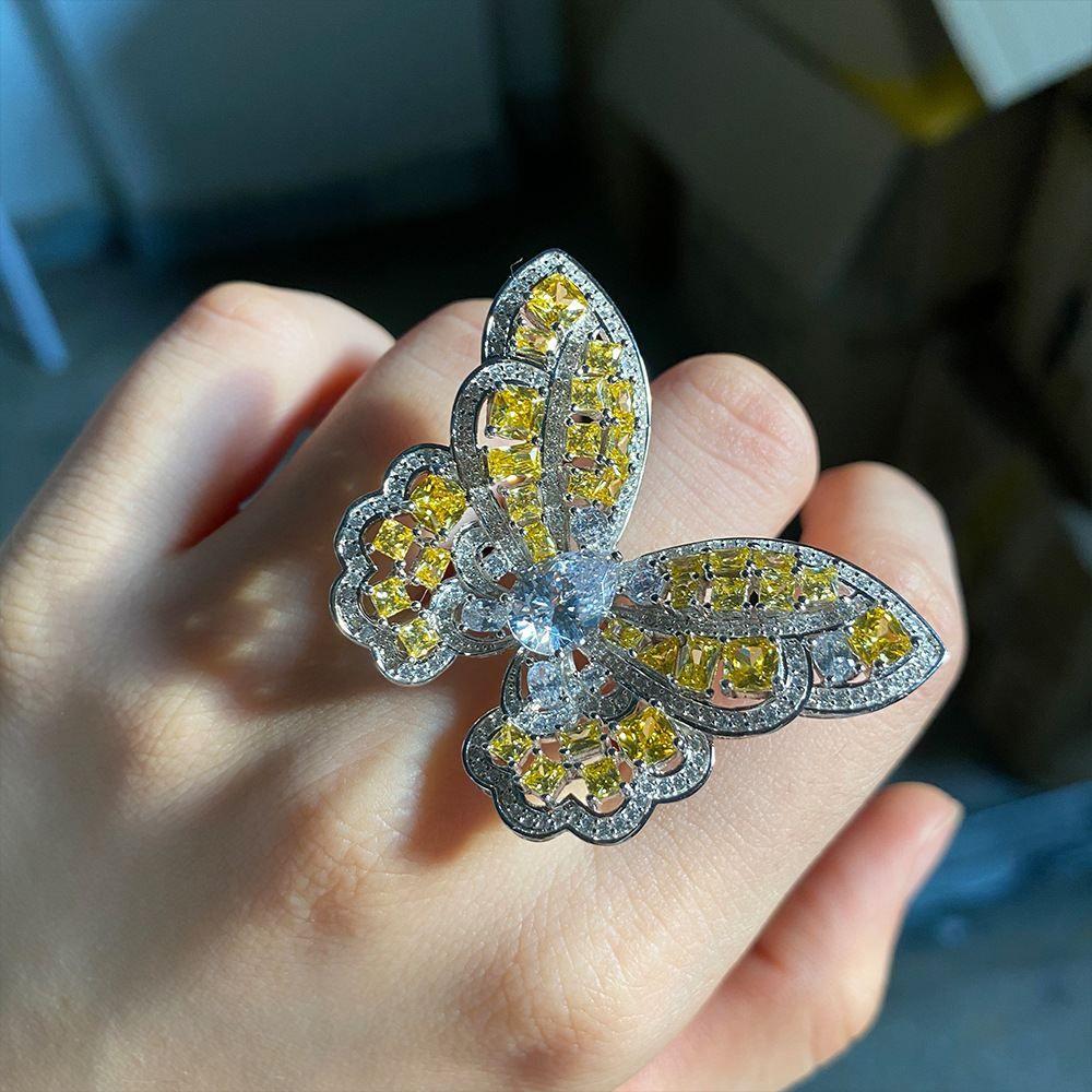 beautiful flying cz butterfly 925 sterling silver adjustable ring