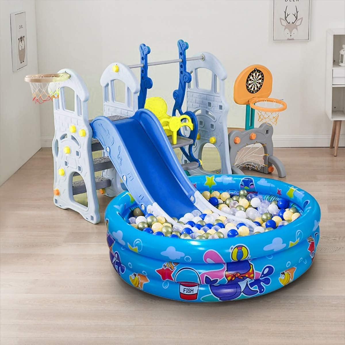 3 rings kiddie pool for toddler, 48”x12”, kids swimming pool, inflatable baby ball pit pool, small infant pool (blue)