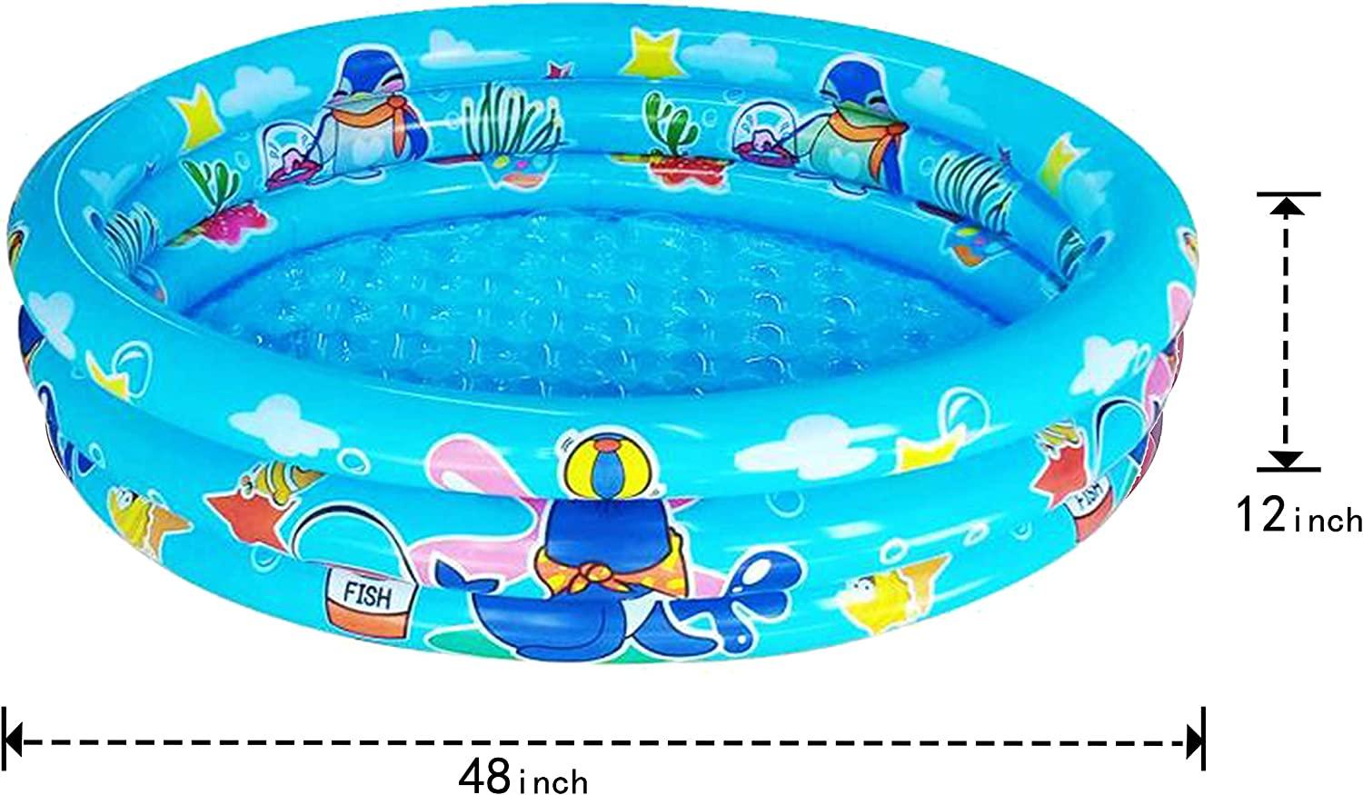 3 rings kiddie pool for toddler, 48”x12”, kids swimming pool, inflatable baby ball pit pool, small infant pool (blue)