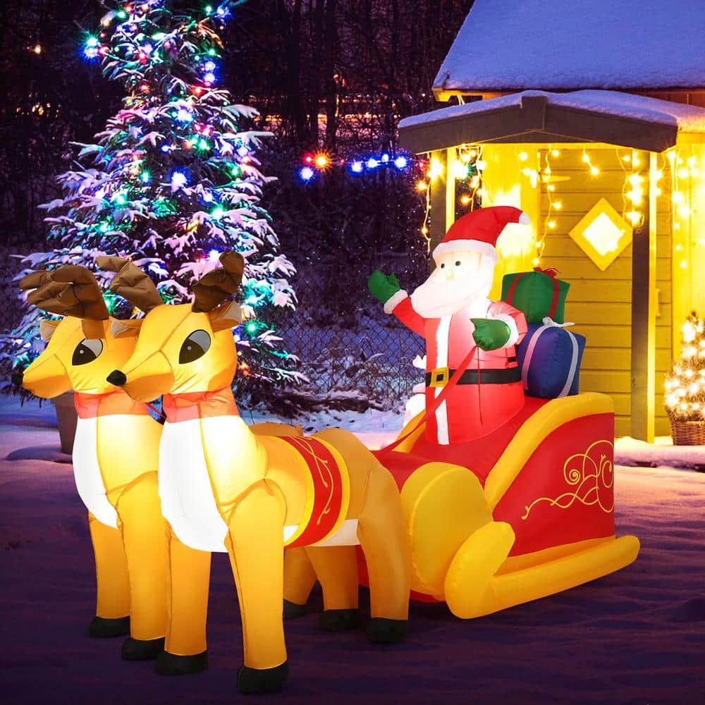 6 ft. Pre-lit LED Lights Santa Double Deer Christmas Inflatable with Waterproof Polyester Fabric