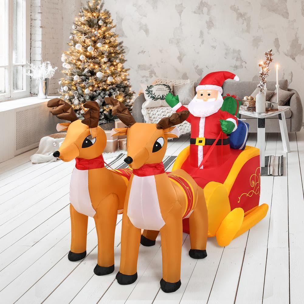 6 ft. Pre-lit LED Lights Santa Double Deer Christmas Inflatable with Waterproof Polyester Fabric