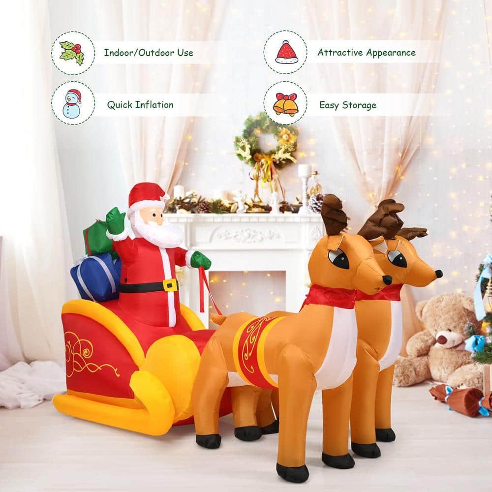 6 ft. Pre-lit LED Lights Santa Double Deer Christmas Inflatable with Waterproof Polyester Fabric