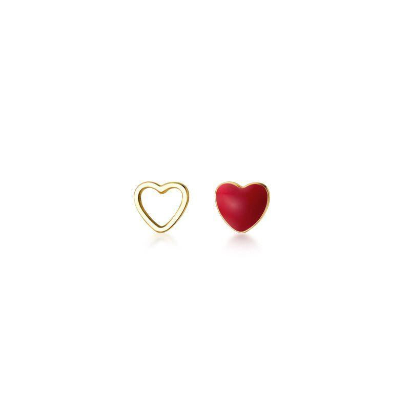 asymmetry red heart hollow 25 sterling silver stud gold plated earrings