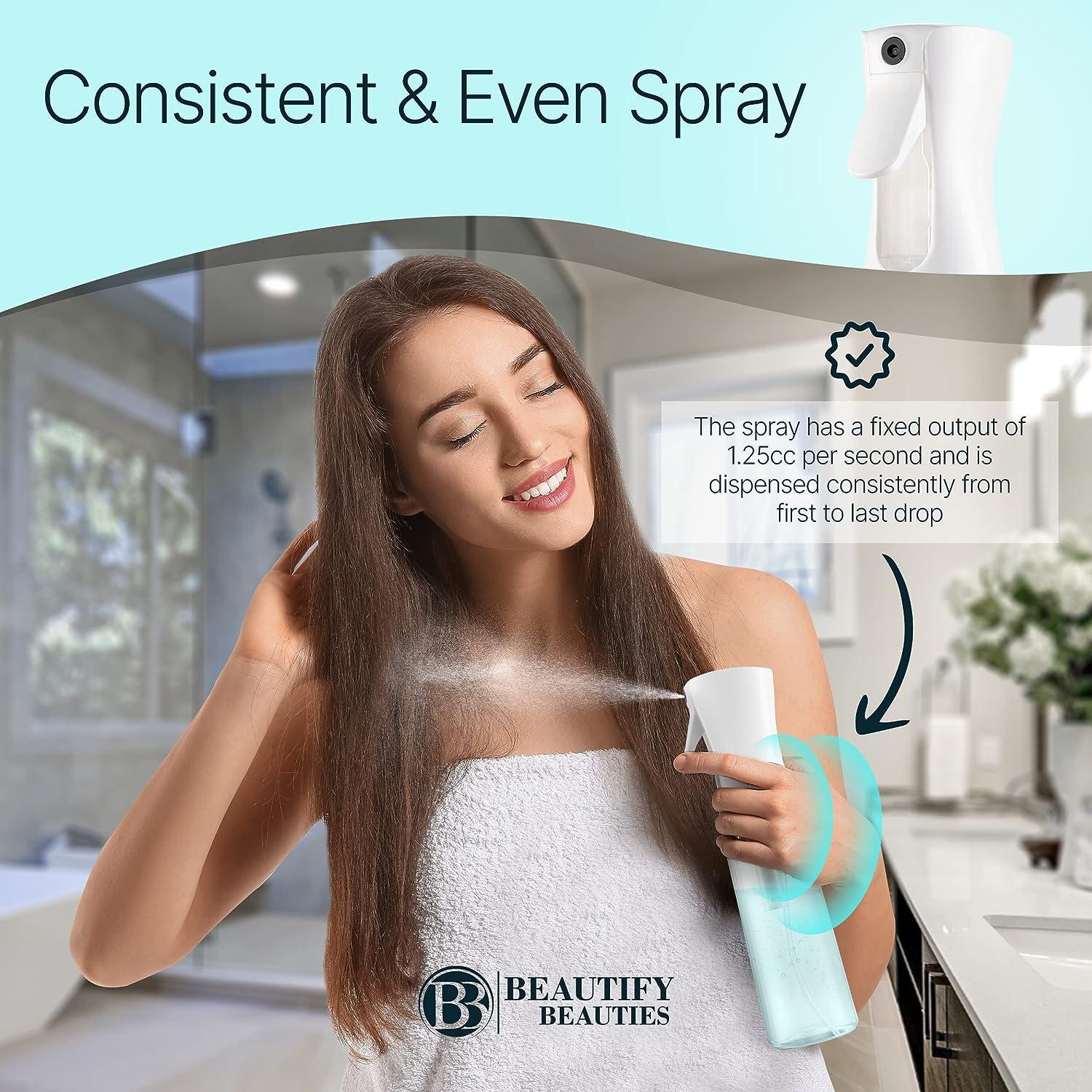 BeautifyBeauties Hair Spray Bottle – Ultra Fine Continuous Water Mister for Hairstyling, Cleaning, Plants, Misting &amp; Skin Care (10 Ounce)
