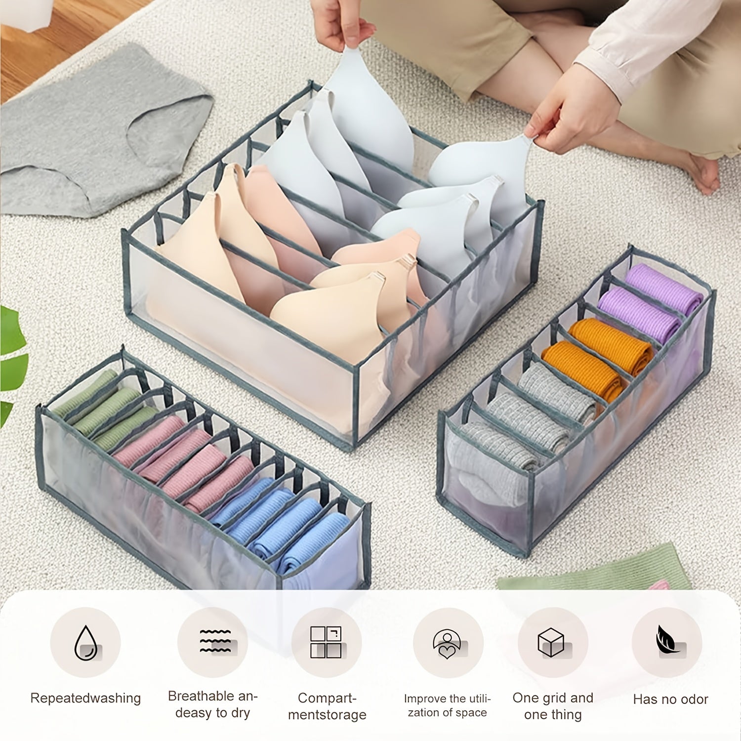 Bra &amp; Panty Organizer, Foldable Underwear StoraBox, Drawer Closet StoraDivider For Tie, Lingerie, Socks