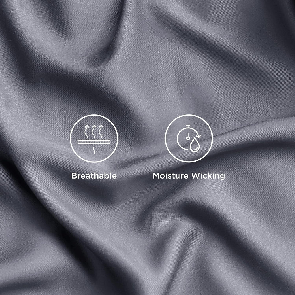 Bedsure Queen Sheets, Rayon Derived from Bamboo, Queen Cooling Sheet Set, Deep Pocket Up to 16", Breathable &amp; Soft Bed Sheets, Hotel Luxury Silky Bedding Sheets &amp; Pillowcases, Dark Grey