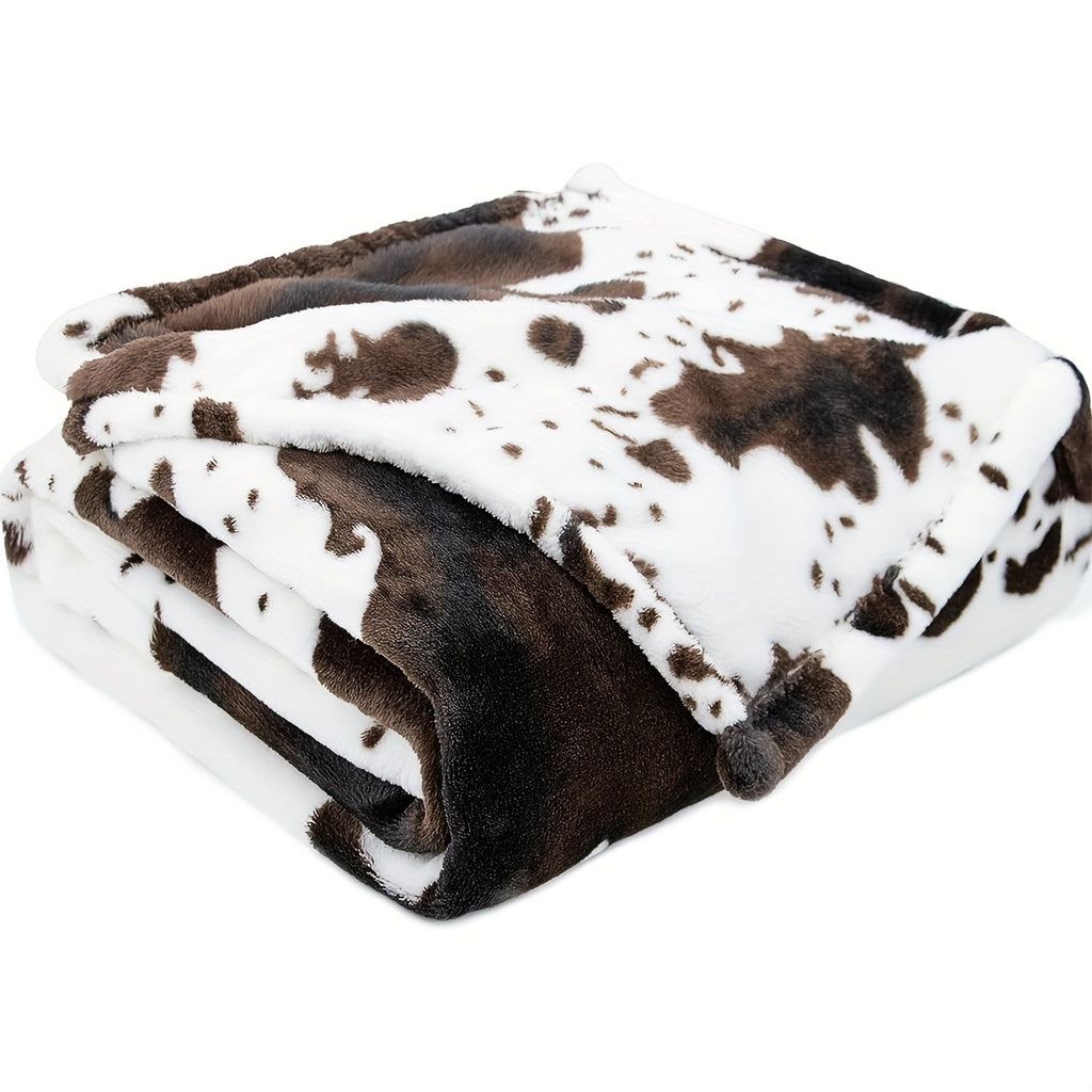 1pc Soft and Warm Cow Print Blanket - Plush Fleece Flannel Throw for All-Season Comfort - Perfect for Daughters, Adults, Students, and Teens