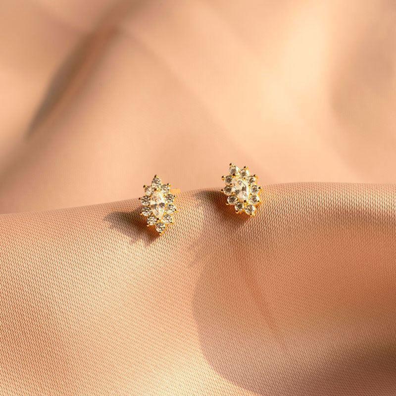 beautiful oval cz flower 925 sterling silver stud earrings