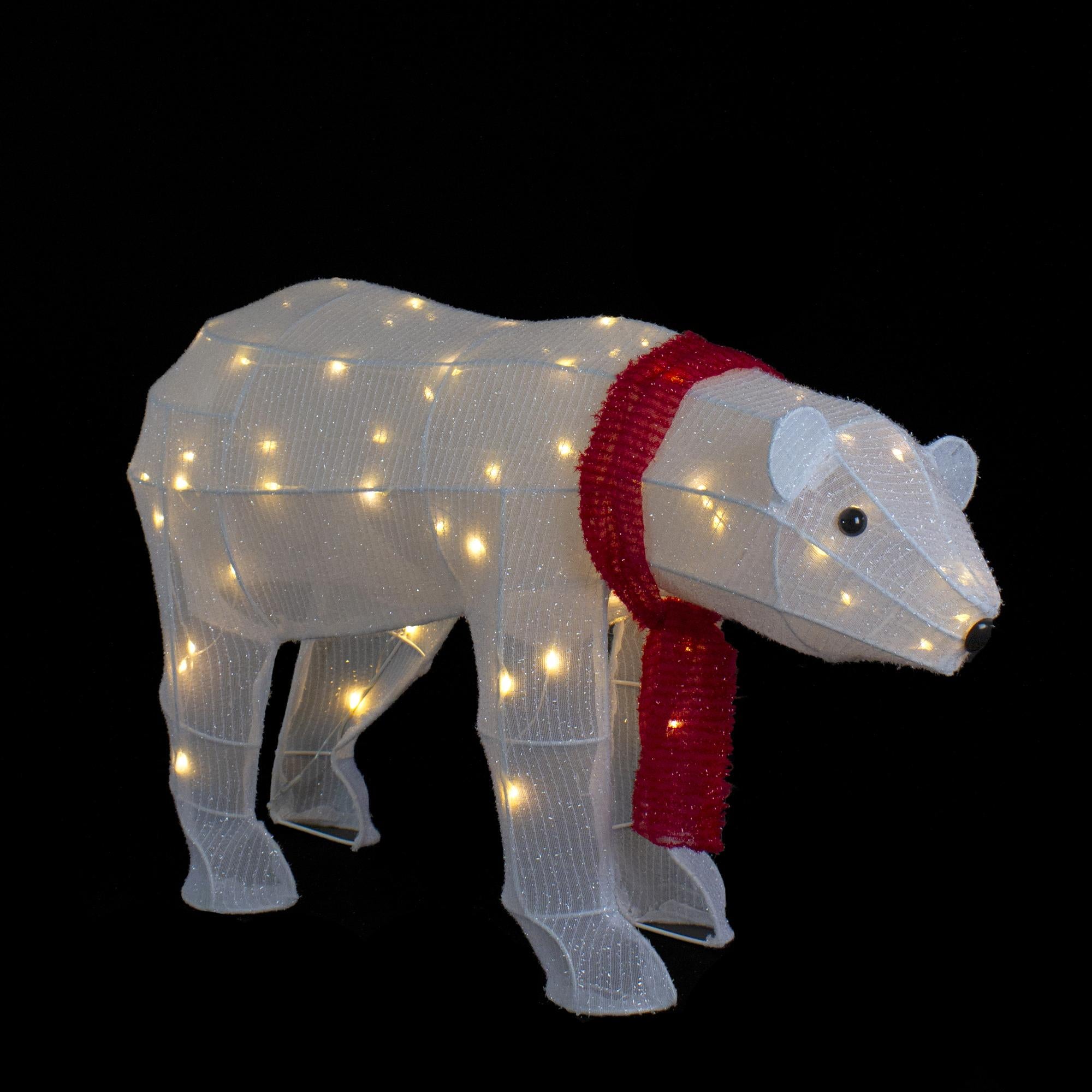 32" LED Lighted Tinsel Polar Bear Outdoor Christmas Decoration