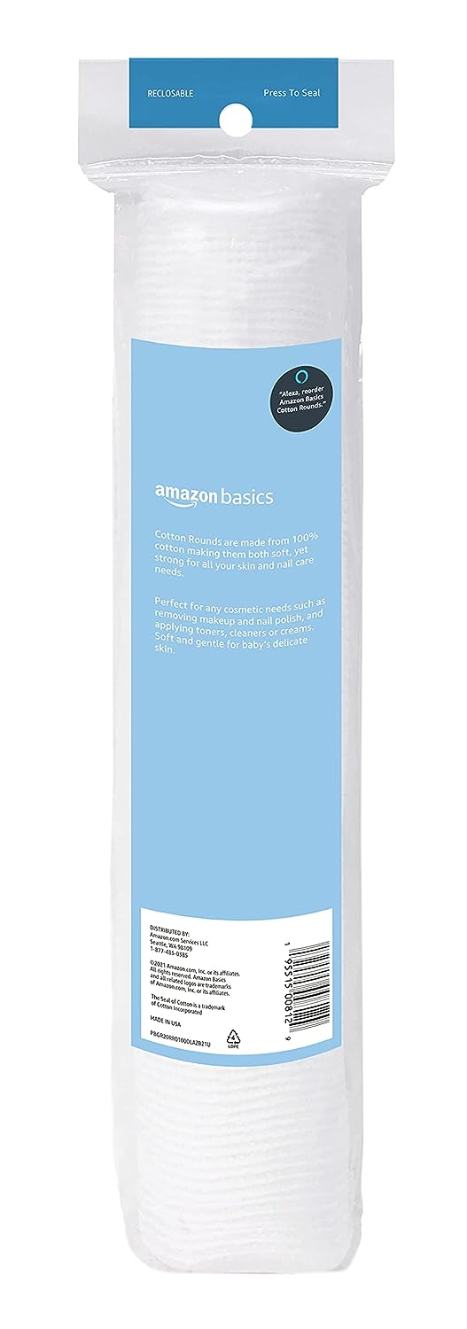 Amazon Basics Cotton Rounds, 600 Count (6 Packs of 100) (Previously Solimo)
