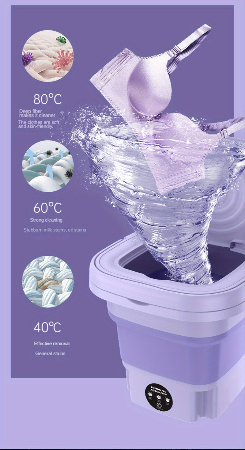 2.11gal Portable Folding Washing Machine With Collapsible Bucket, 3 Modes Effective Steri-lizing,  Suitable For Apartment, Laundry, Camping, RV, Travel, Underwear Bra Socks Washing Machine
