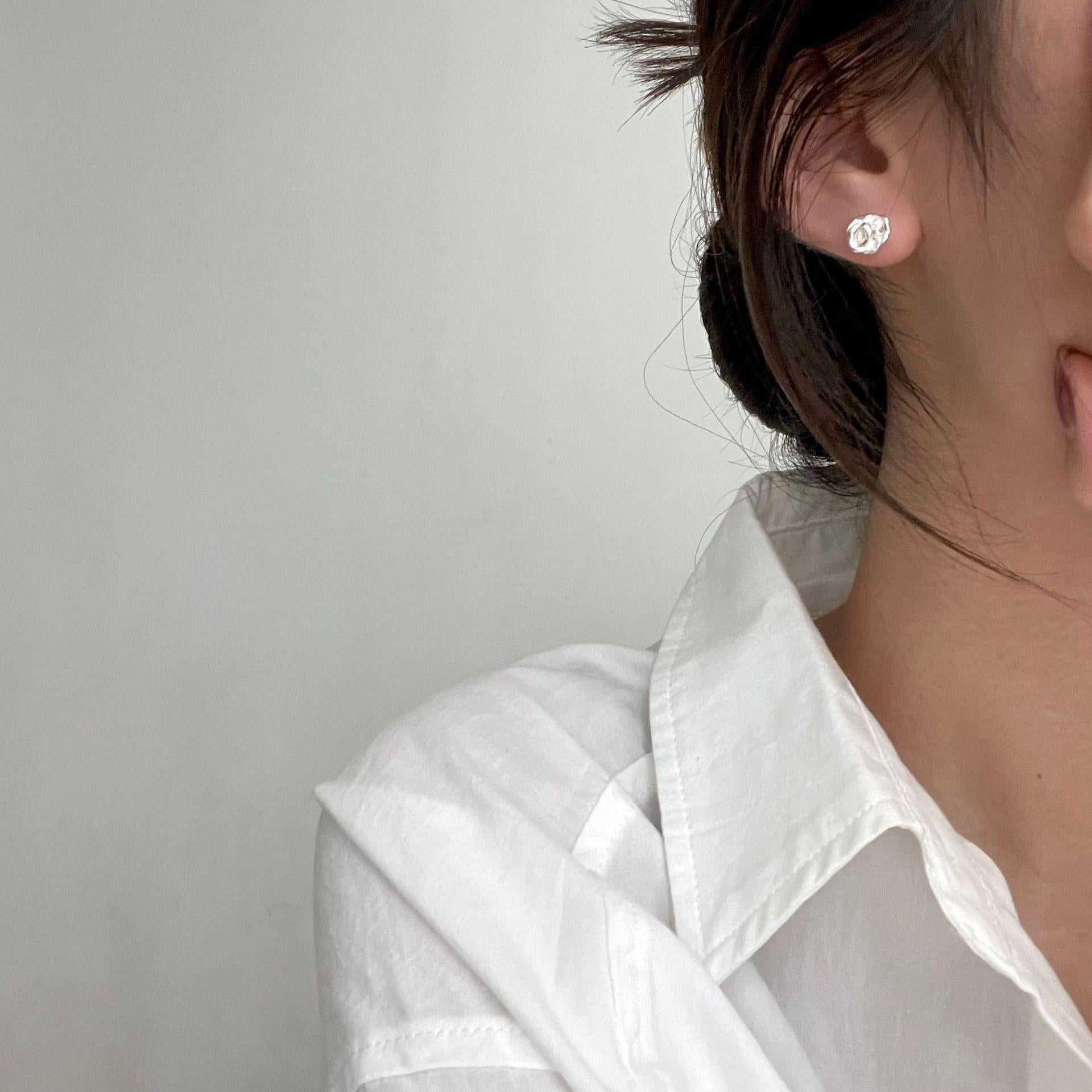 beautiful no plating rose flower 925 sterling silver stud earrings
