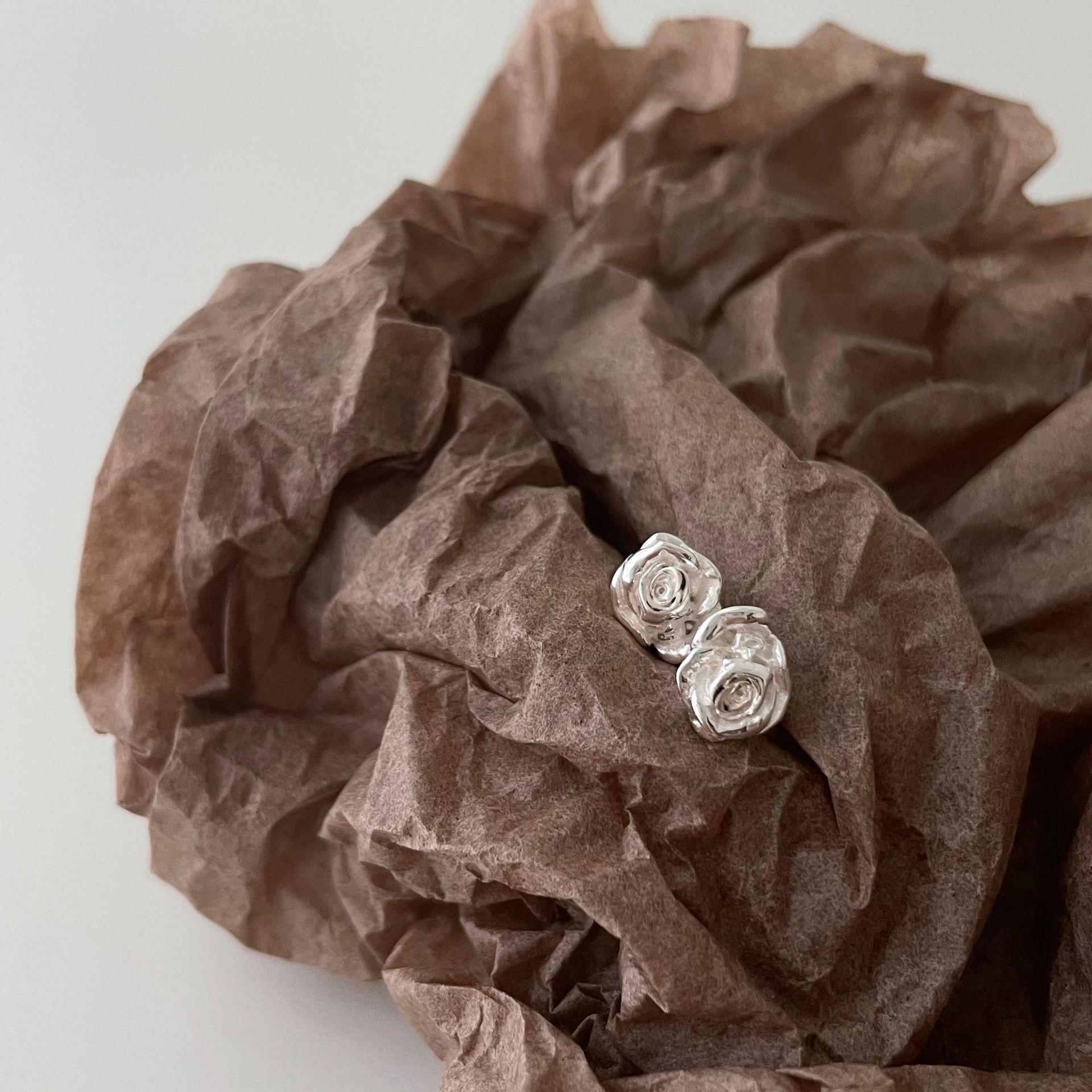 beautiful no plating rose flower 925 sterling silver stud earrings