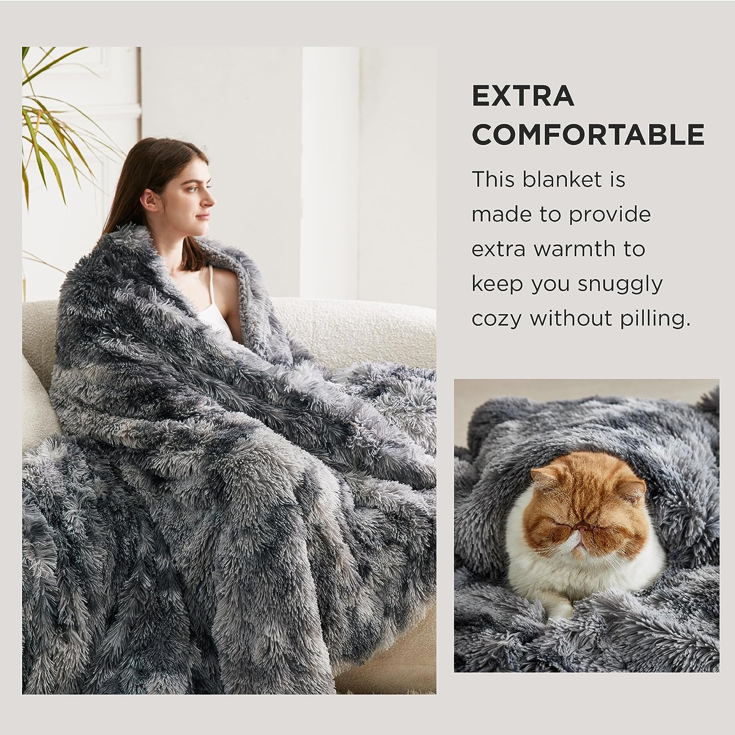 Bedsure Soft Fuzzy Faux Fur Throw Blanket Grey – Cozy, Fluffy, Plush Sherpa Fleece Blanket, Furry, Shaggy Blanket for Couch, Bed, Sofa, Thick Warm Blankets for Women, 50x60 Inches, 640 GSM