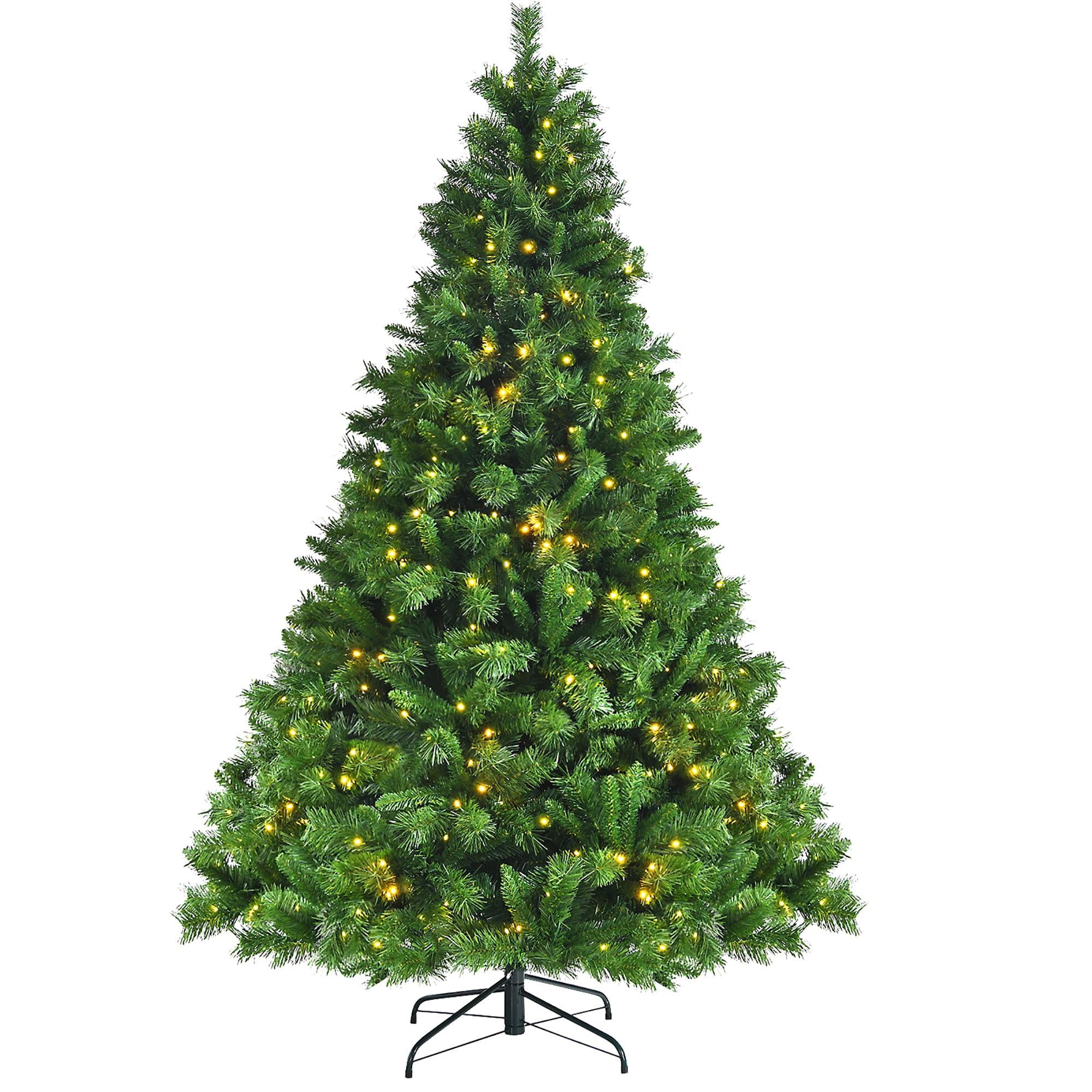 7ft Pre-Lit Artificial Hinged Christmas Tree w/8 Modes LED Lights and Foot Pedal