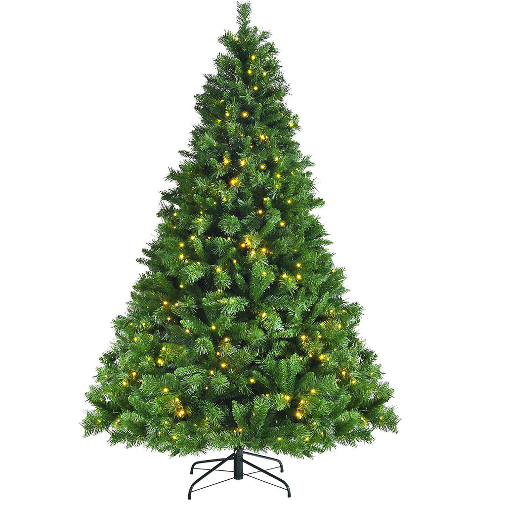 7ft Pre-Lit Artificial Hinged Christmas Tree w/8 Modes LED Lights and Foot Pedal