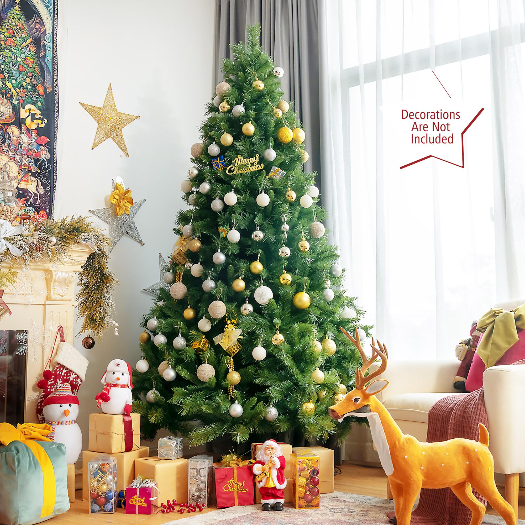 7ft Pre-Lit Artificial Hinged Christmas Tree w/8 Modes LED Lights and Foot Pedal