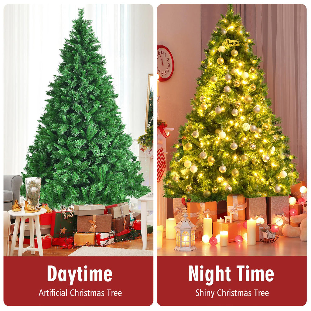 7ft Pre-Lit Artificial Hinged Christmas Tree w/8 Modes LED Lights and Foot Pedal
