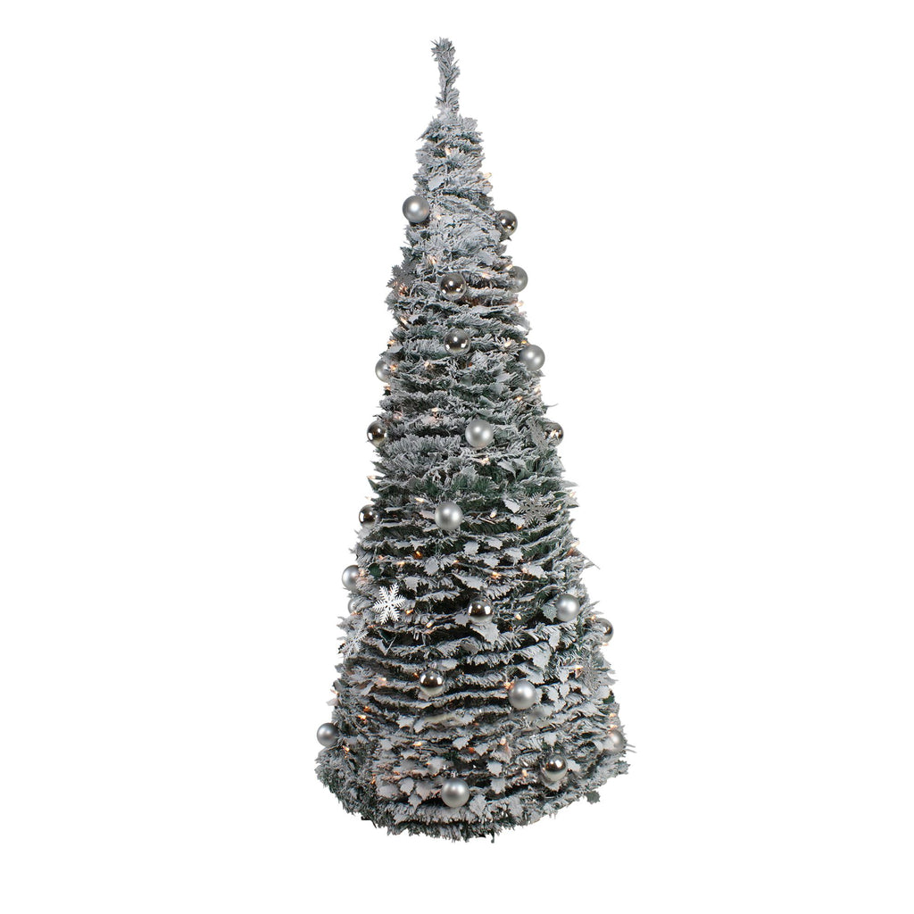 6' Pre-Lit Silver Tinsel Pop-Up Artificial Christmas Tree - Clear Lights