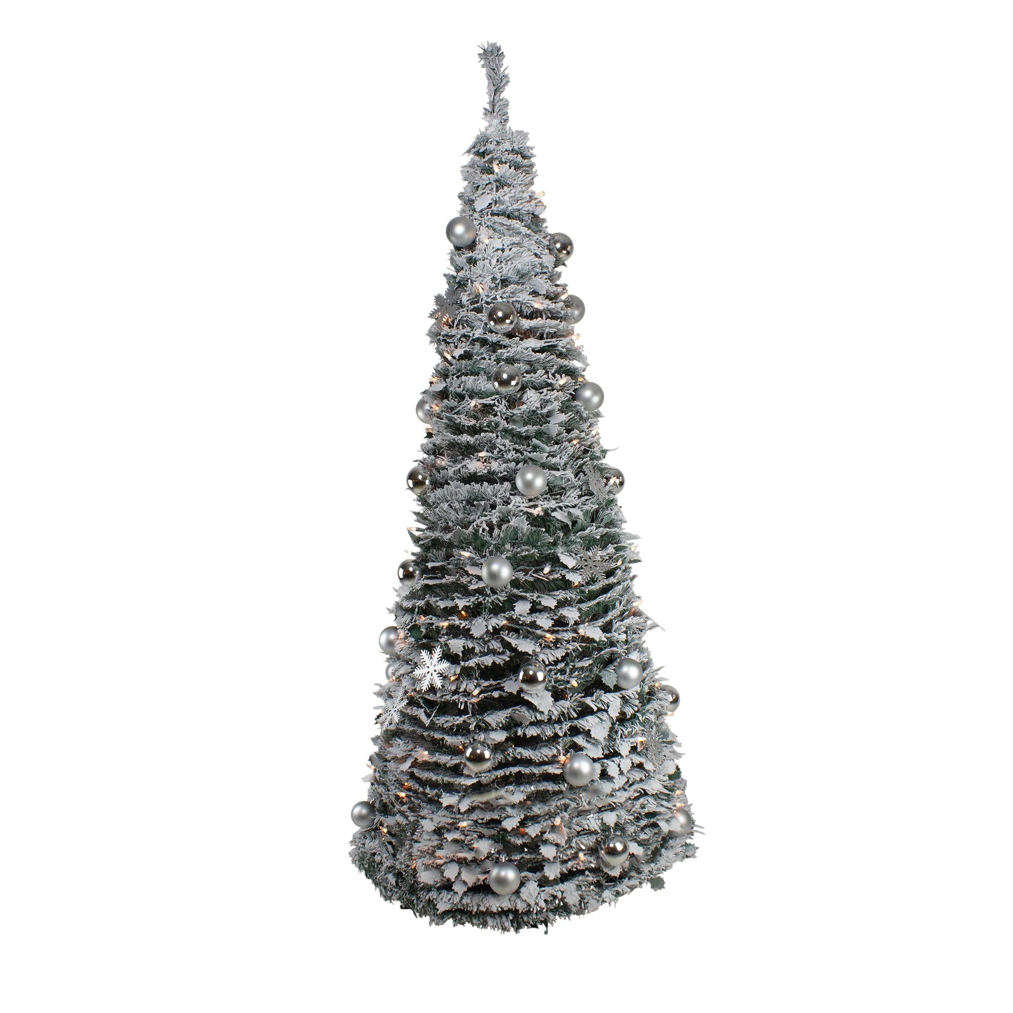 6' Pre-Lit Silver Tinsel Pop-Up Artificial Christmas Tree - Clear Lights