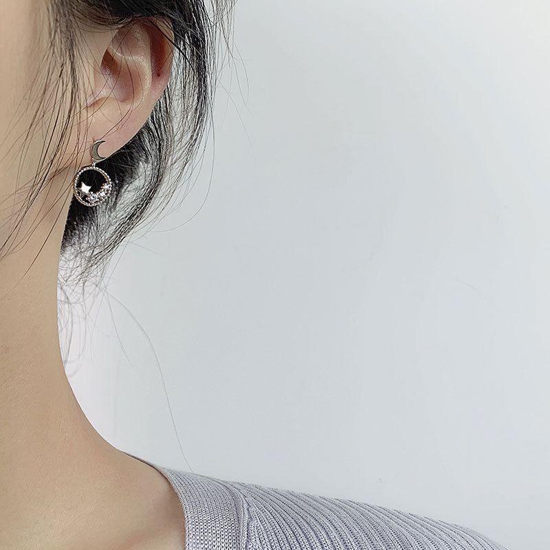 asymmetry cz star crescent moon 925 sterling silver dangling earrings