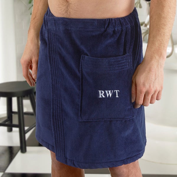 authentic men's embroidered navy velour towel wrap