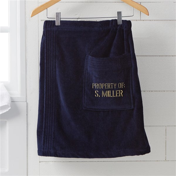 authentic men's embroidered navy velour towel wrap