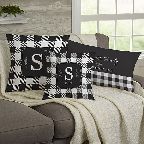 black & white buffalo check personalized throw pillow