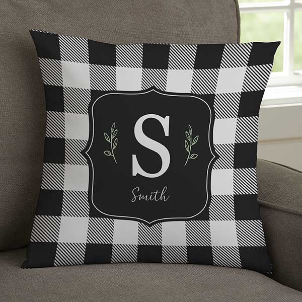 black & white buffalo check personalized throw pillow
