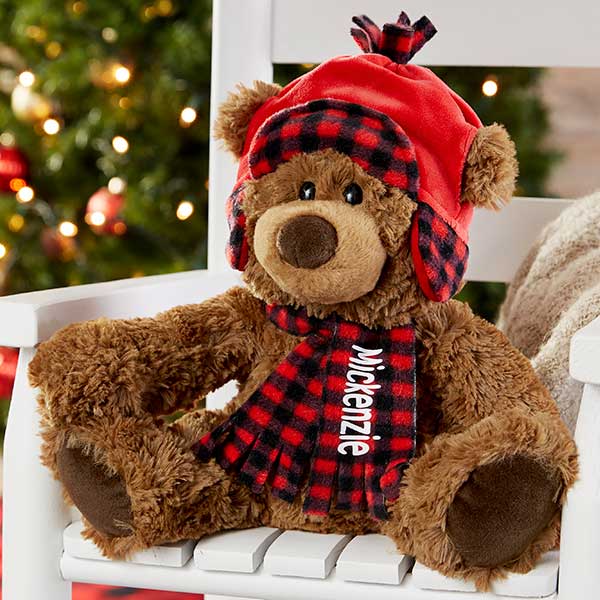 buffalo check personalized christmas teddy bear