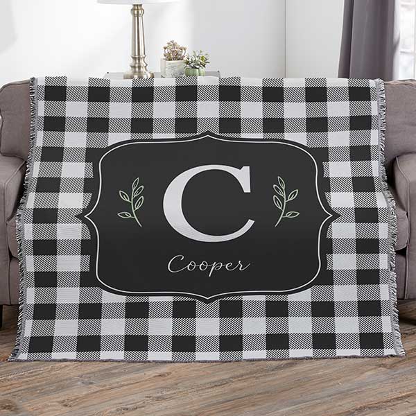black & white buffalo check personalized blanket