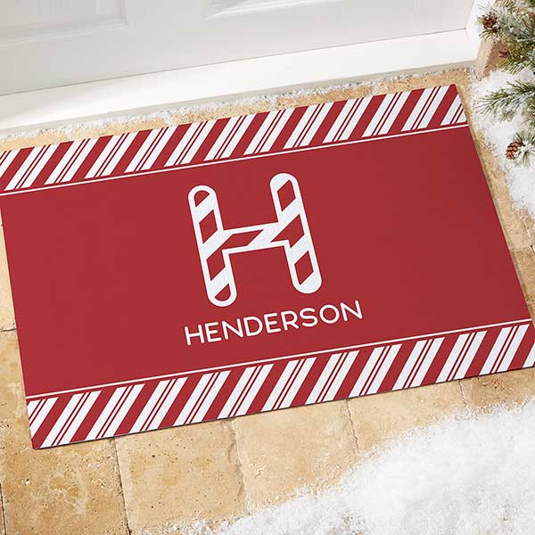 candy cane lane personalized christmas doormats