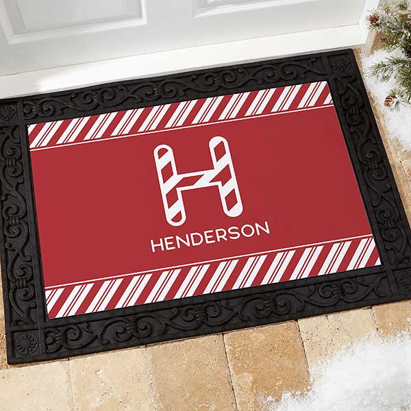 candy cane lane personalized christmas doormats