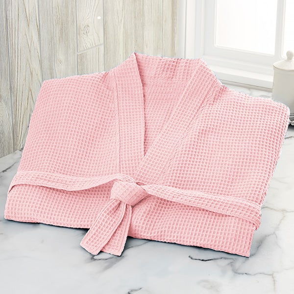 bridal party embroidered blush waffle weave kimono robe