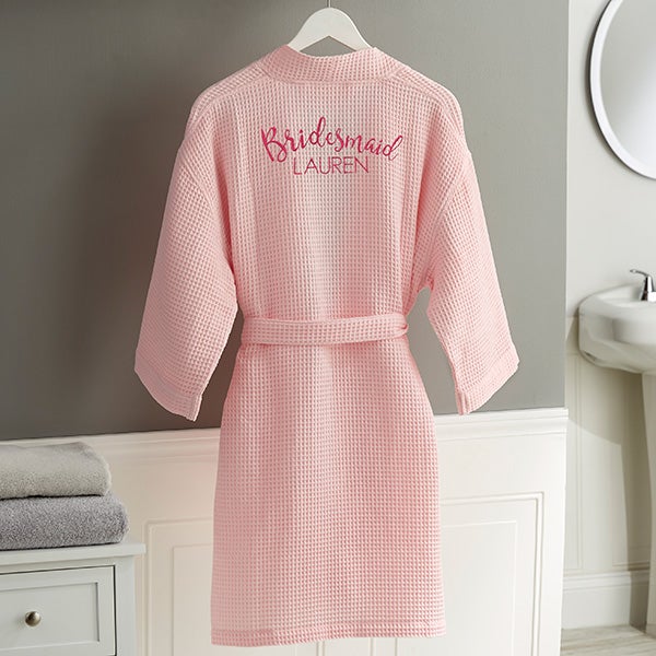 bridal party embroidered blush waffle weave kimono robe