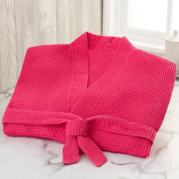 bridal party embroidered pink waffle weave kimono robe