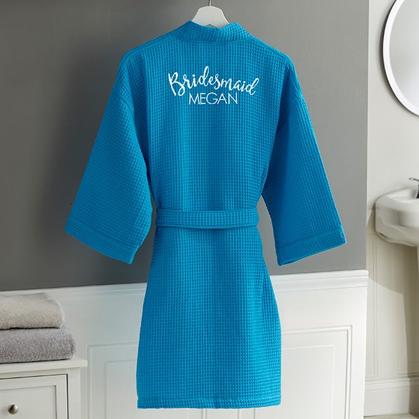 bridal party embroidered aqua waffle weave kimono robe