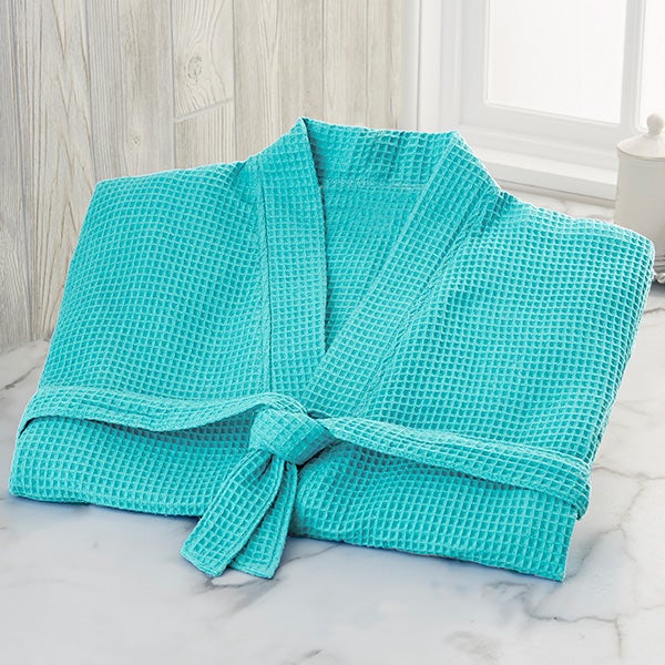 bridal party embroidered mint waffle weave kimono robe