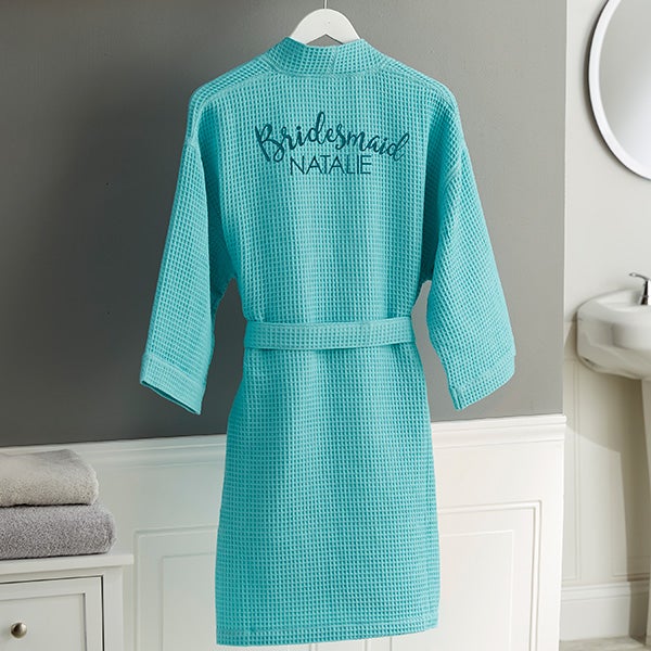 bridal party embroidered mint waffle weave kimono robe