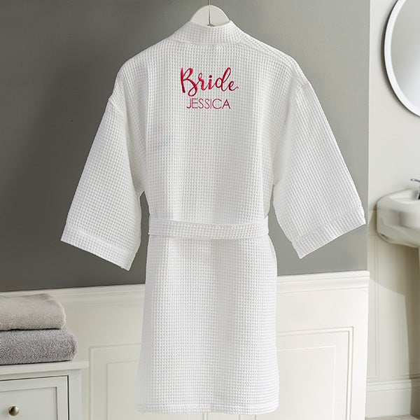 bridal party embroidered white waffle weave kimono robe