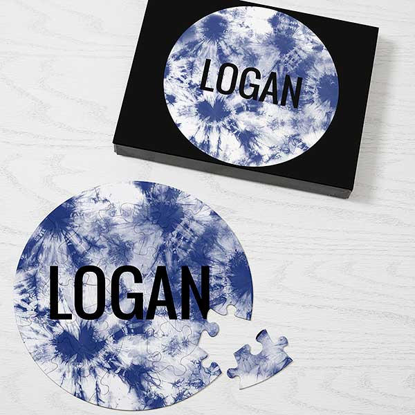 bold tie dye personalized round puzzle