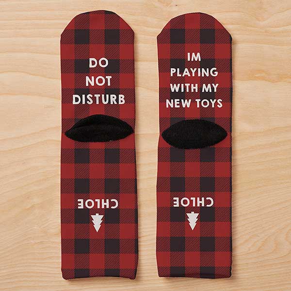 buffalo plaid personalized kids christmas socks