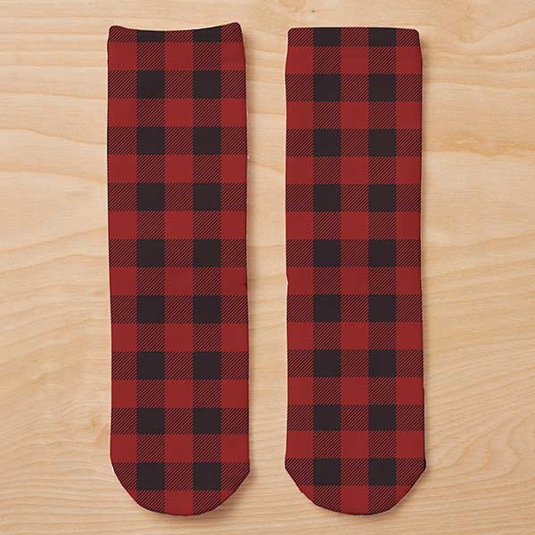 buffalo plaid personalized kids christmas socks