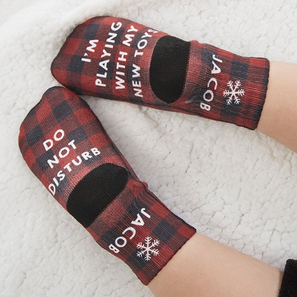 buffalo plaid personalized toddler christmas socks